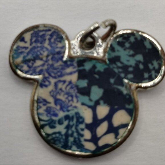 Mickey Mouse Head Pendant Charm blue White Abstract Floral Pattern - Picture 1 of 3